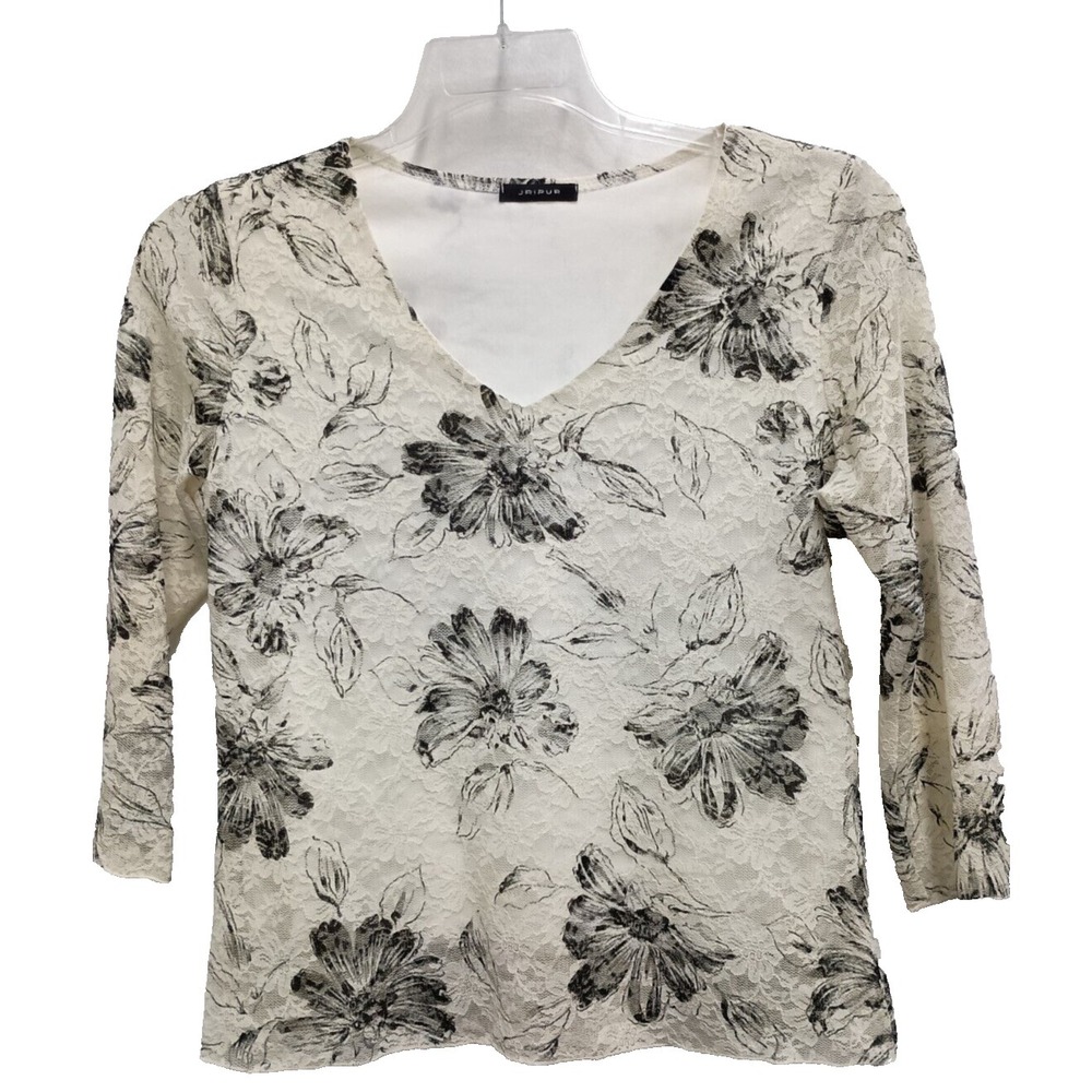 Jaipur Y2K Fairy Top Womens Medium Cream Lace Floral‎ 3/4 Sleeve V Neck Romantic